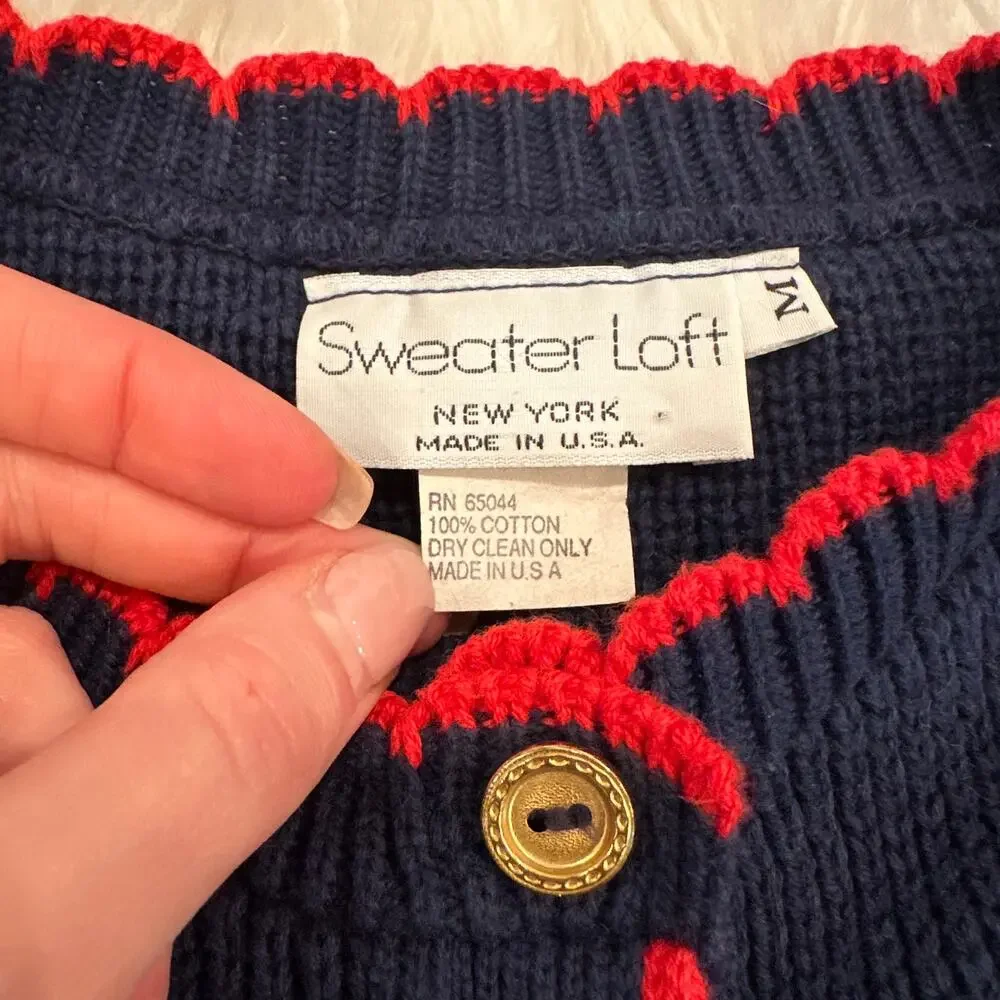 Vintage Christmas Cat Sweater Ugly Xmas Tree Dog Puff Sleeve Chunky Cardigan 90s - Picture 6 of 8